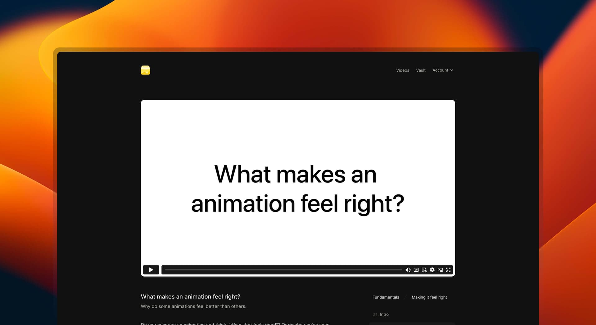 Lesson page displaying a video on top followed by the text version of the lesson right below with navigation next to the text.