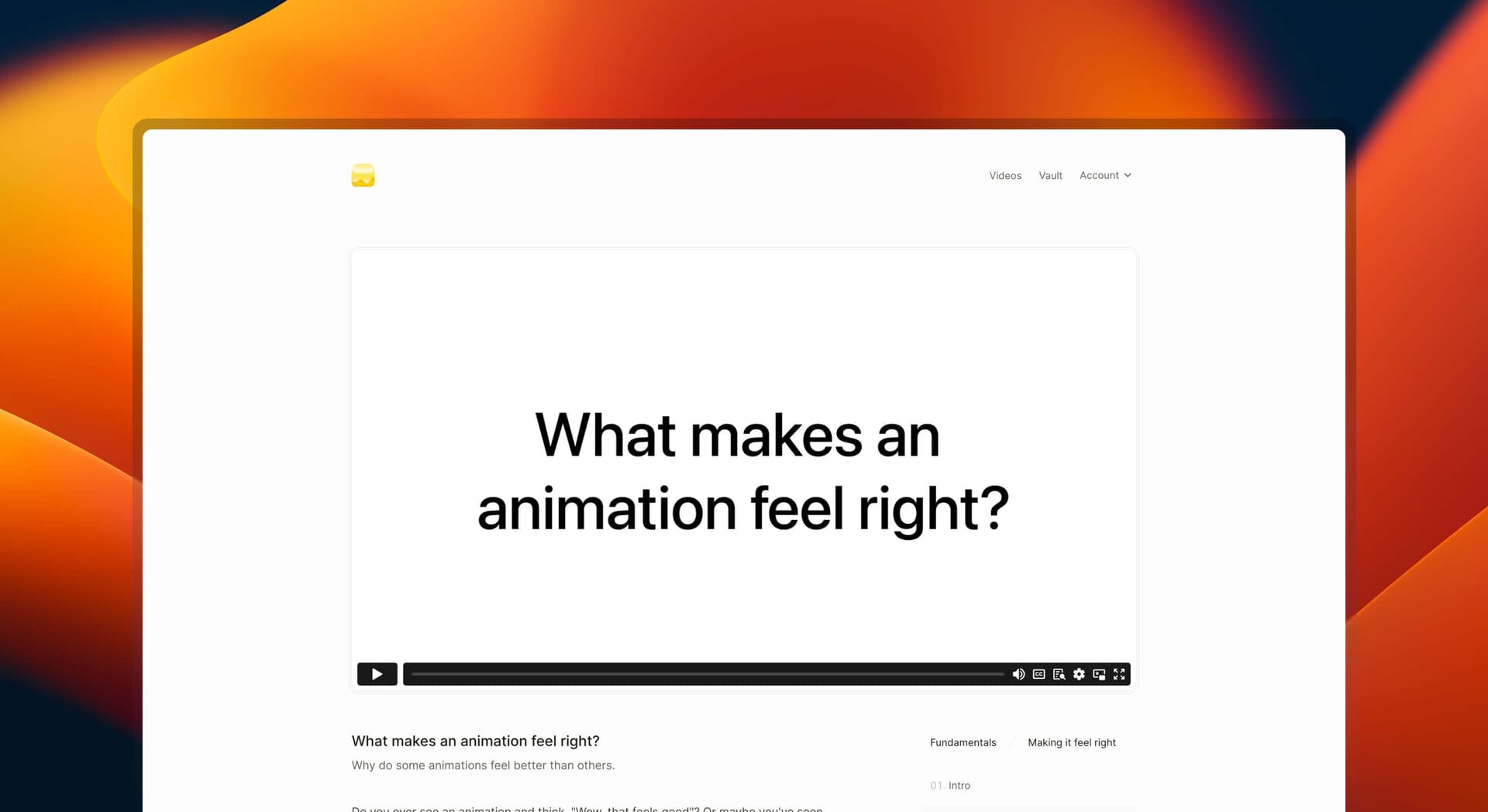 Lesson page displaying a video on top followed by the text version of the lesson right below with navigation next to the text.