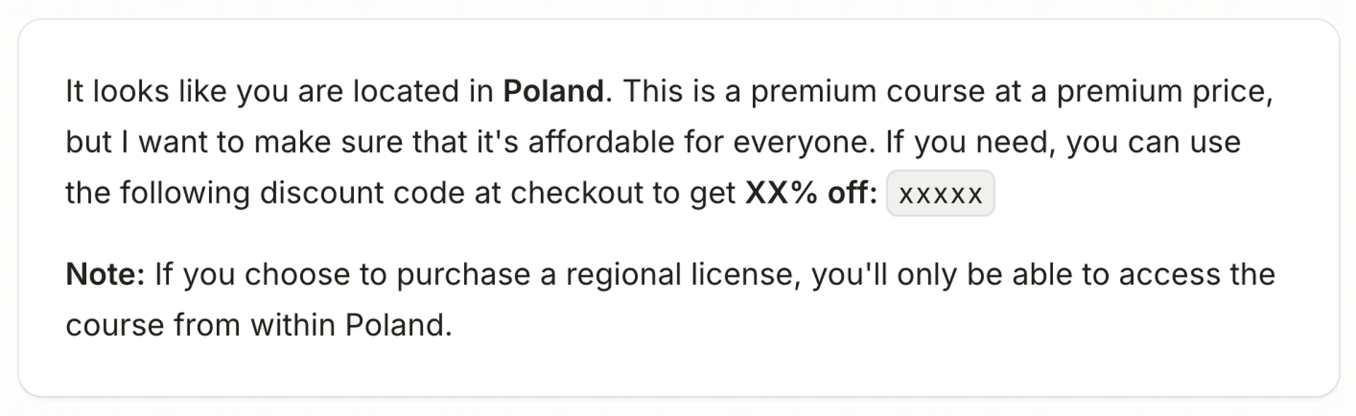 Banner showing a discount code for Poland in this case.